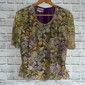 Vintage beaded floral Odeon top! Size: 12